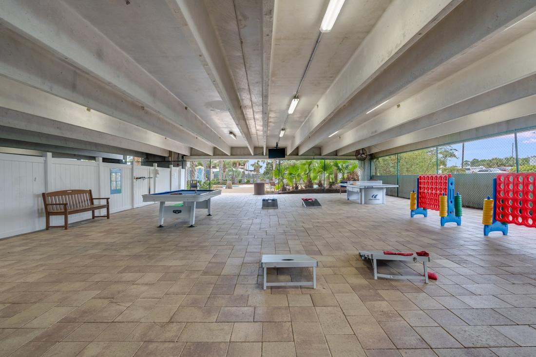 Game tables on the covered deck