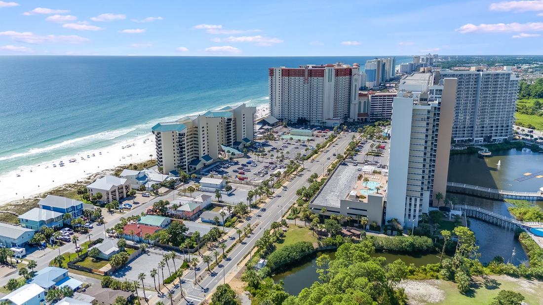 Coastline aerial of central Panama City Beach