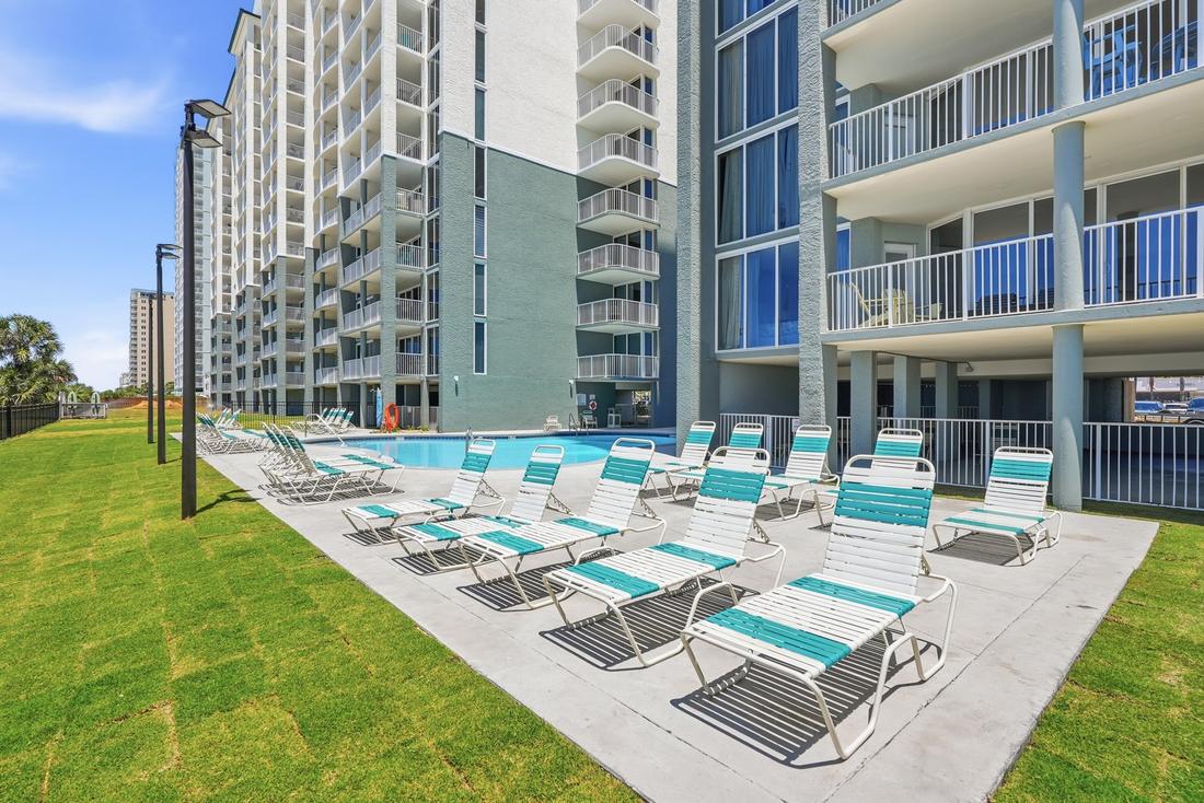 Sunning lawn with loungers