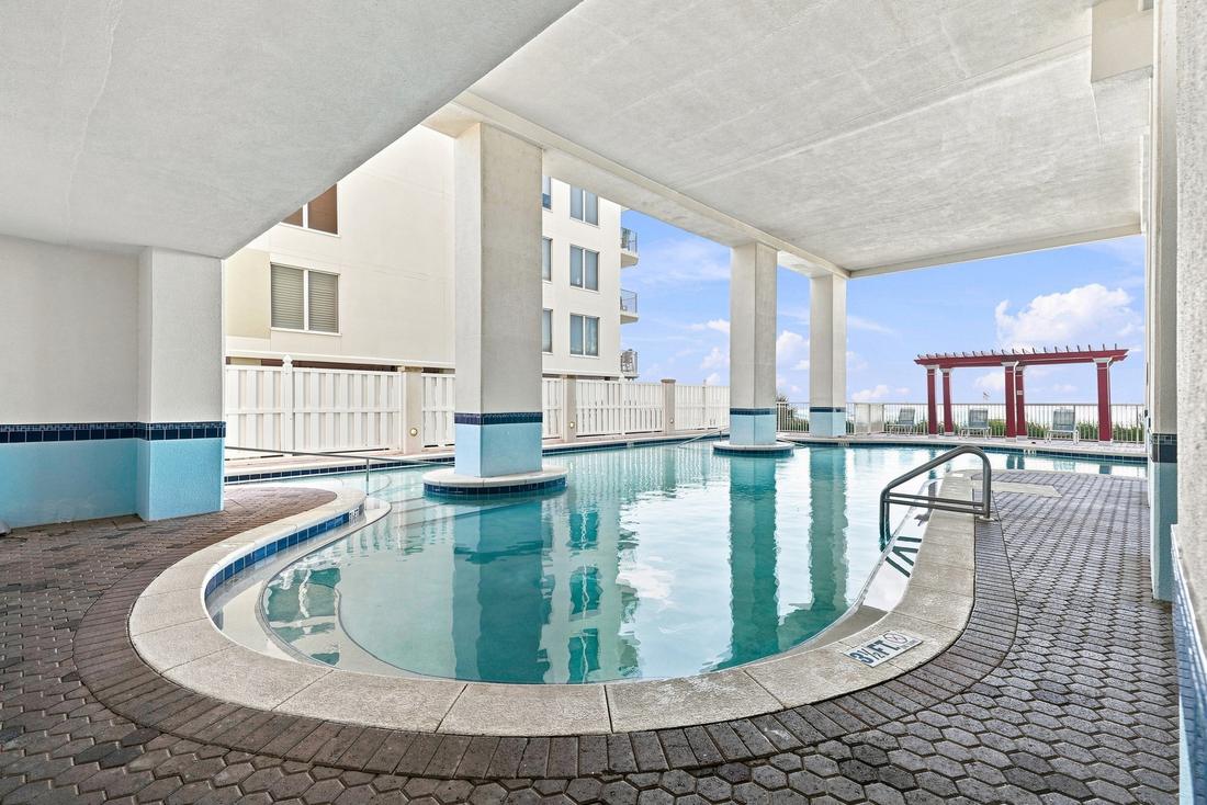 Covered pool with Gulf view