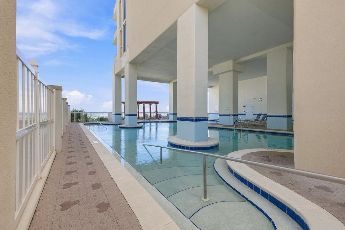 Covered lap pool overlooking the Gulf