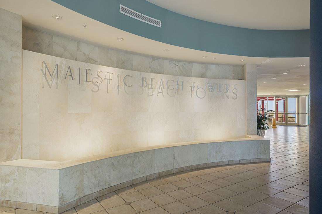 Majestic Beach Resorts lobby sign
