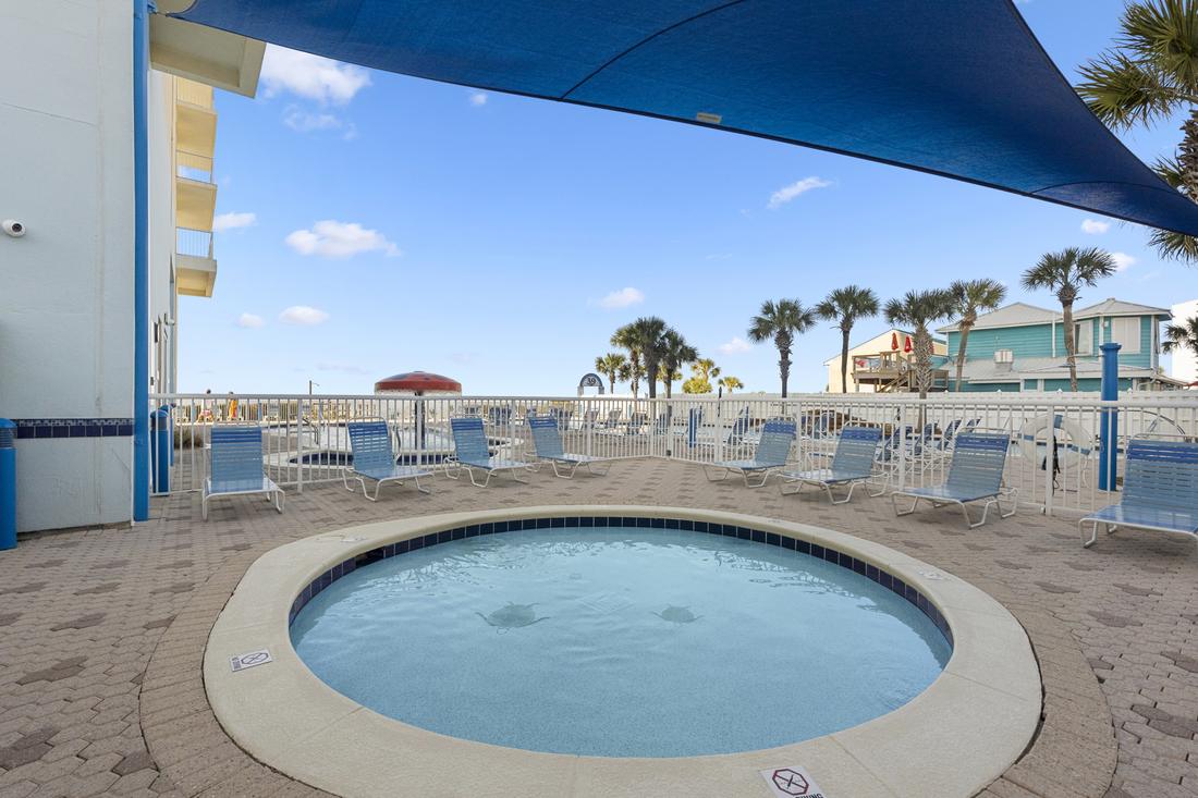 Hot tub under a shade sail
