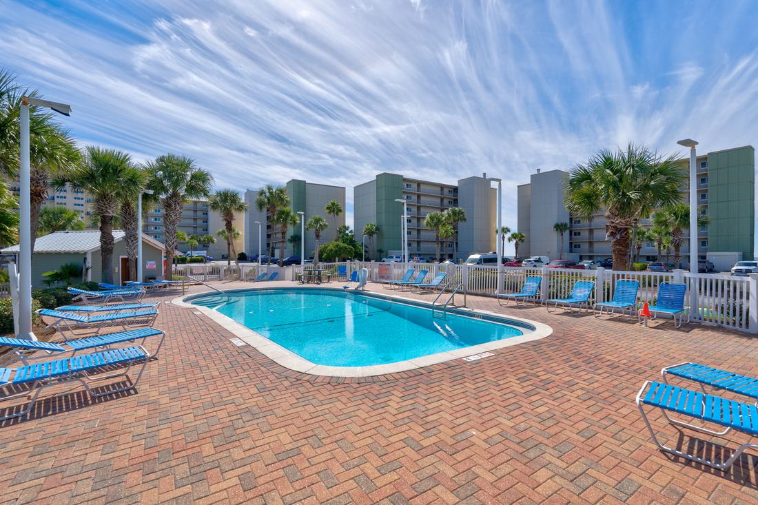 Pool with the Pinnacle Port buildings behind