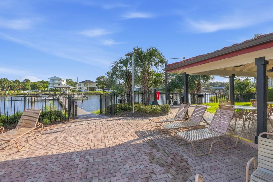 Covered loungers overlooking the Grand Lagoon