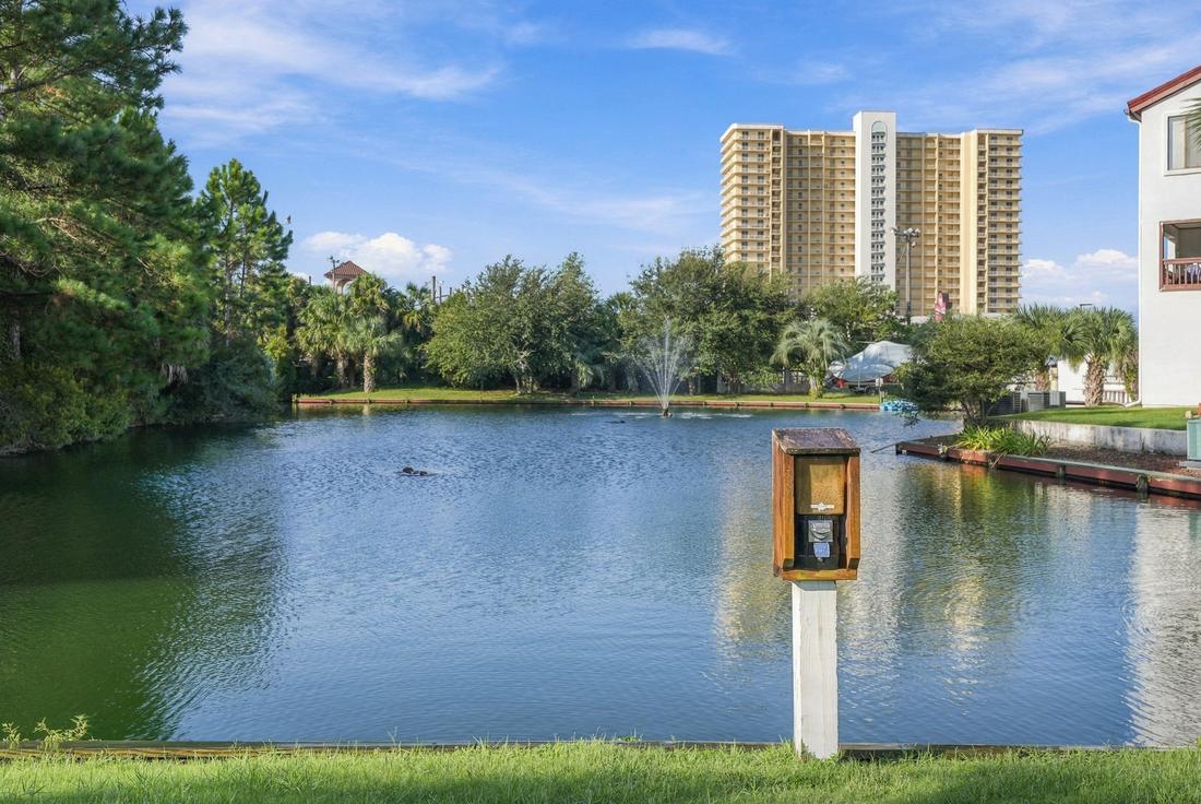Fishing pond with fountain