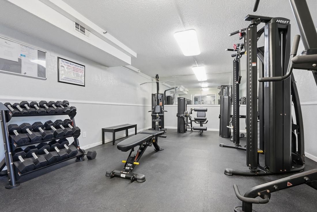 Fitness room free weights and machines