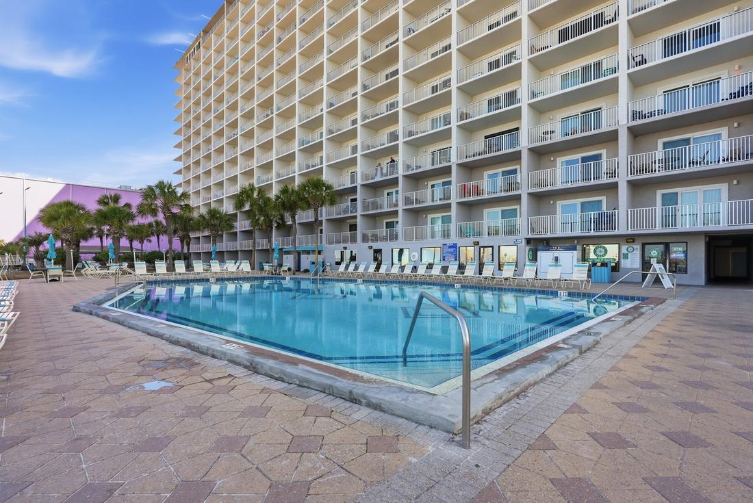 Pool deck along the building