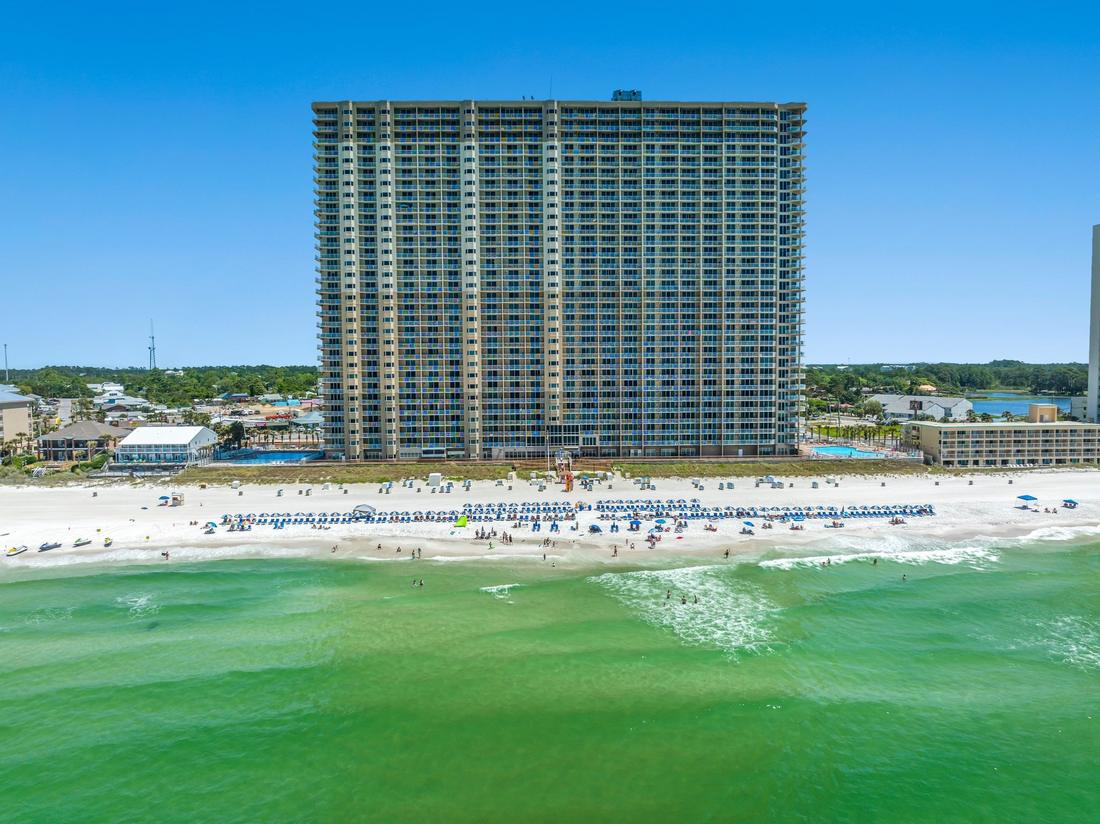 Tidewater Beach Resort tower from the beach