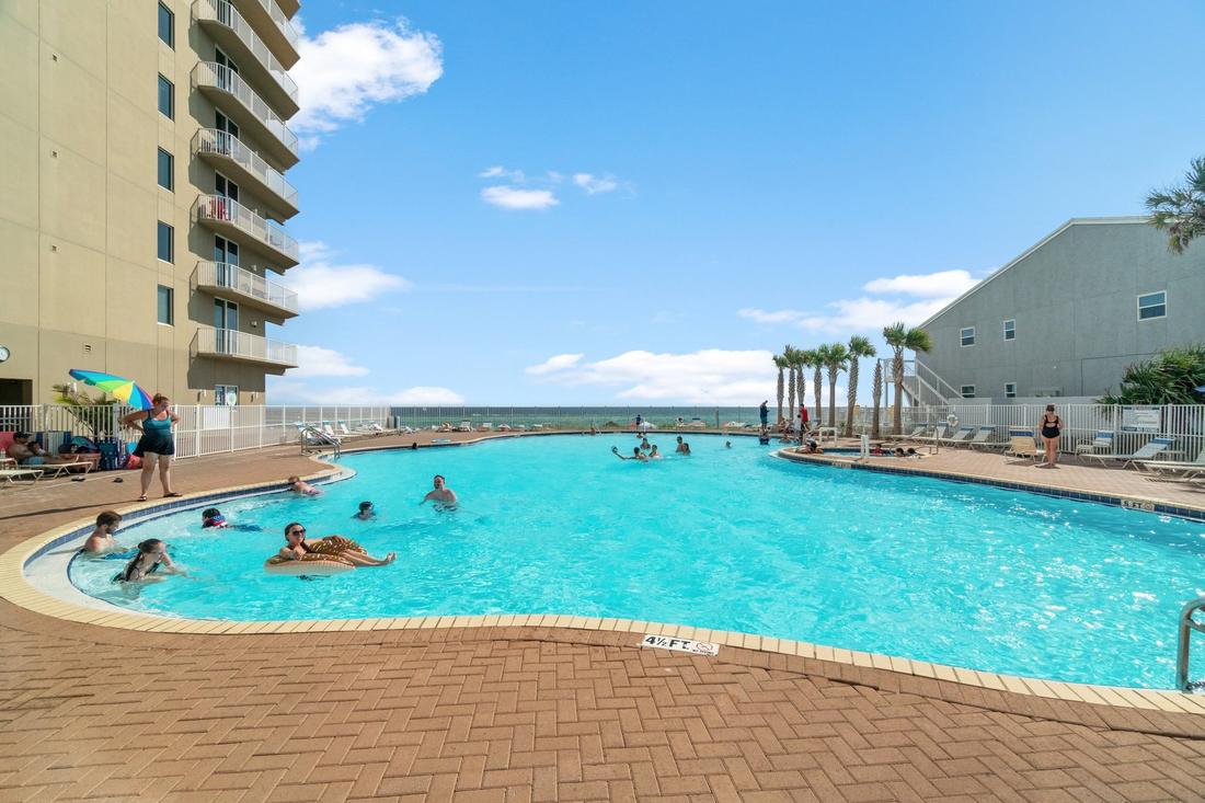 Guests in the lagoon-style pool