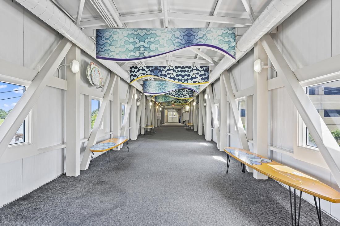 Covered walkway through the resort