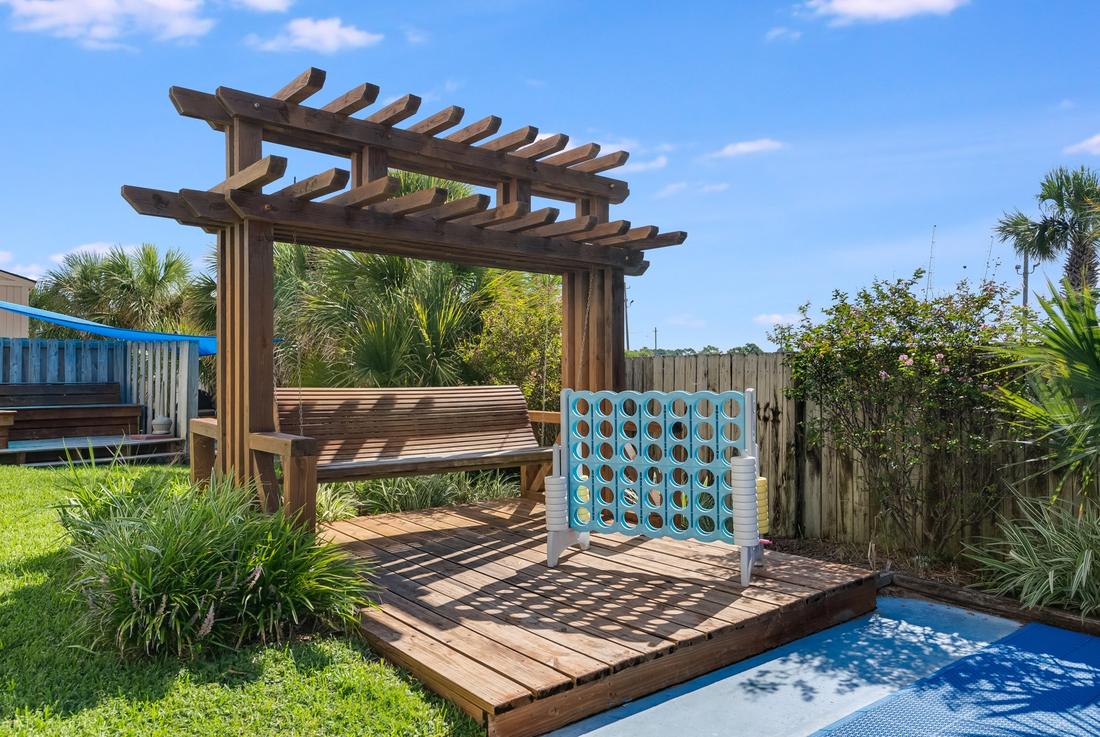 Lawn games and pergola